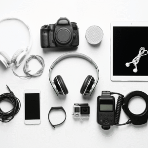 Travel electronics and gadgets including headphones, power banks, and adapters